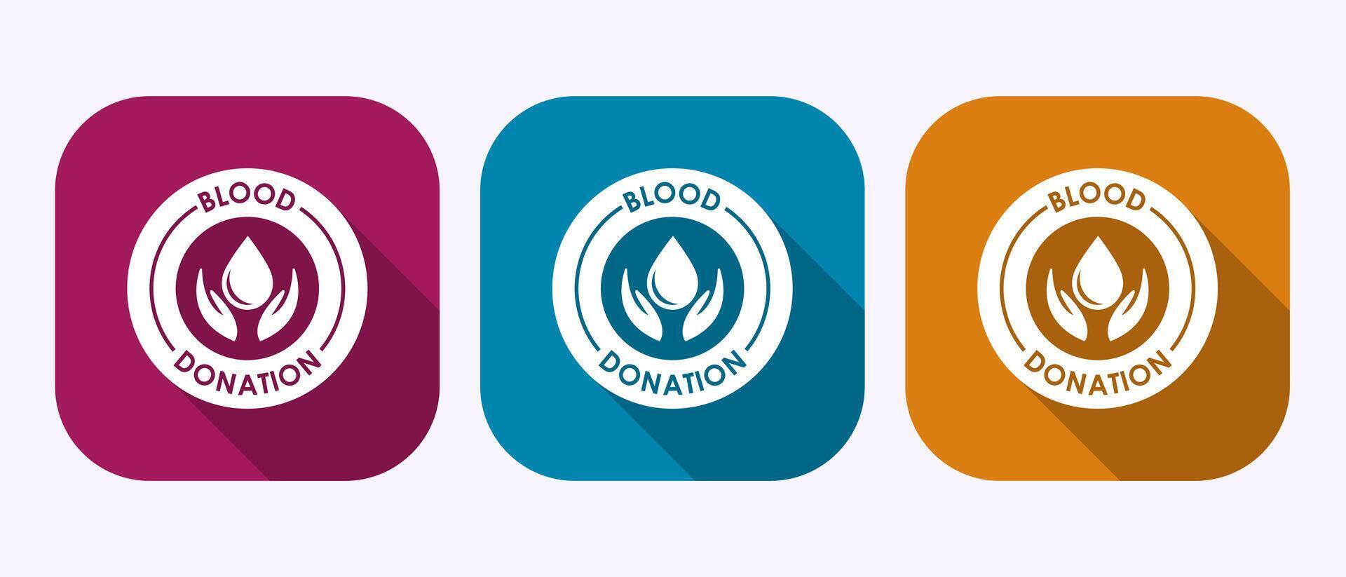 Blood donation icon design illustration. Donate blood badge sign in shadow button design vector