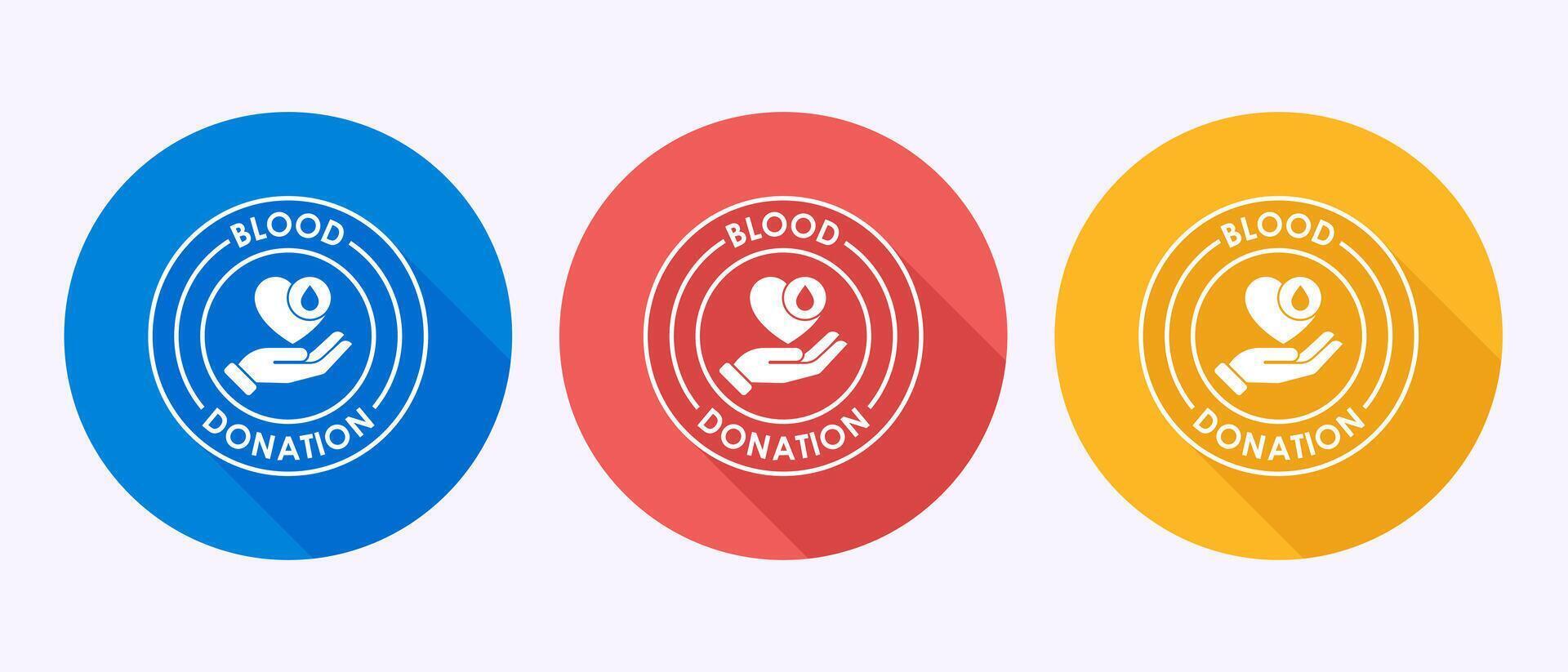 Blood donation icon illustration. Donate blood badge label sign in shadow button design vector