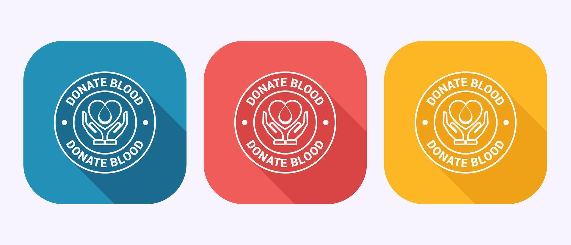 Blood donation icon. Donate blood badge label sign in shadow button design vector