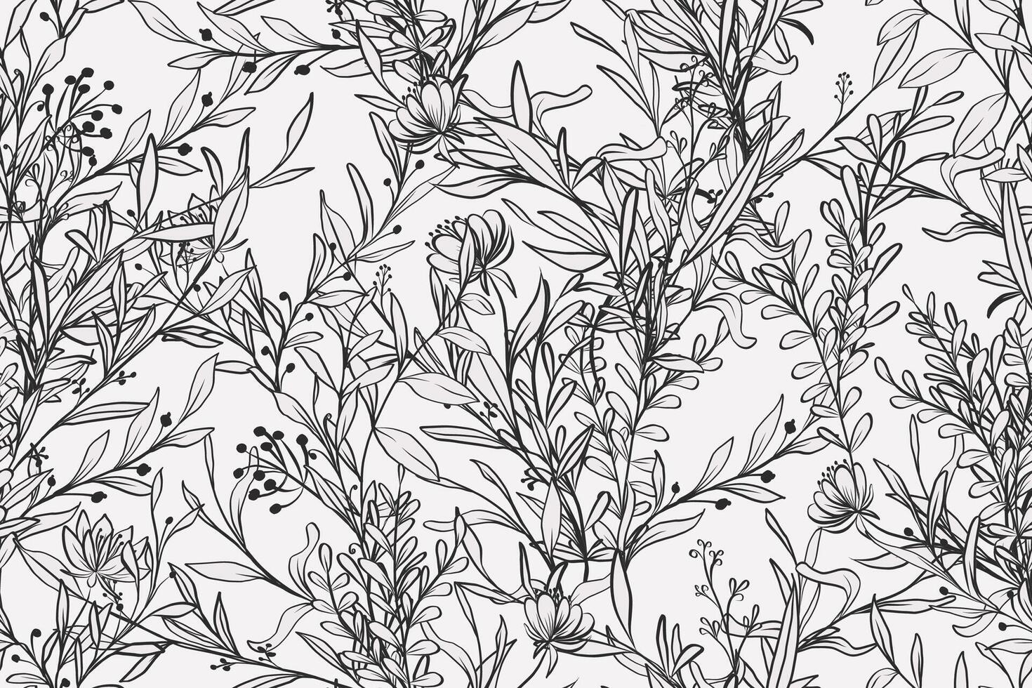 seamless pattern hand drawn leaves floral isolated background vector