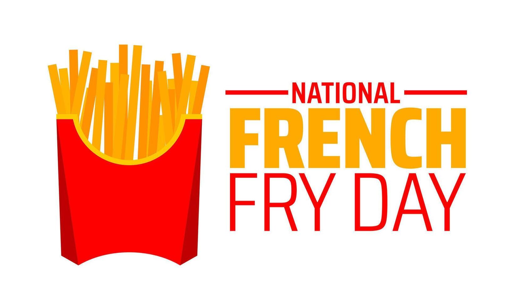 National French Fry Day background or banner design. Red Carton of Golden Fries on White Background, Celebrating Popular Fast Food Snack. vector