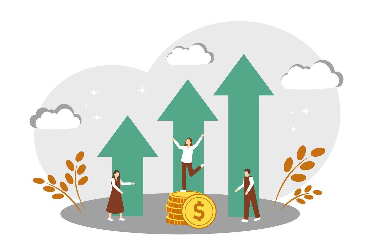 The concept of teamwork, successful business, career growth and making money vector