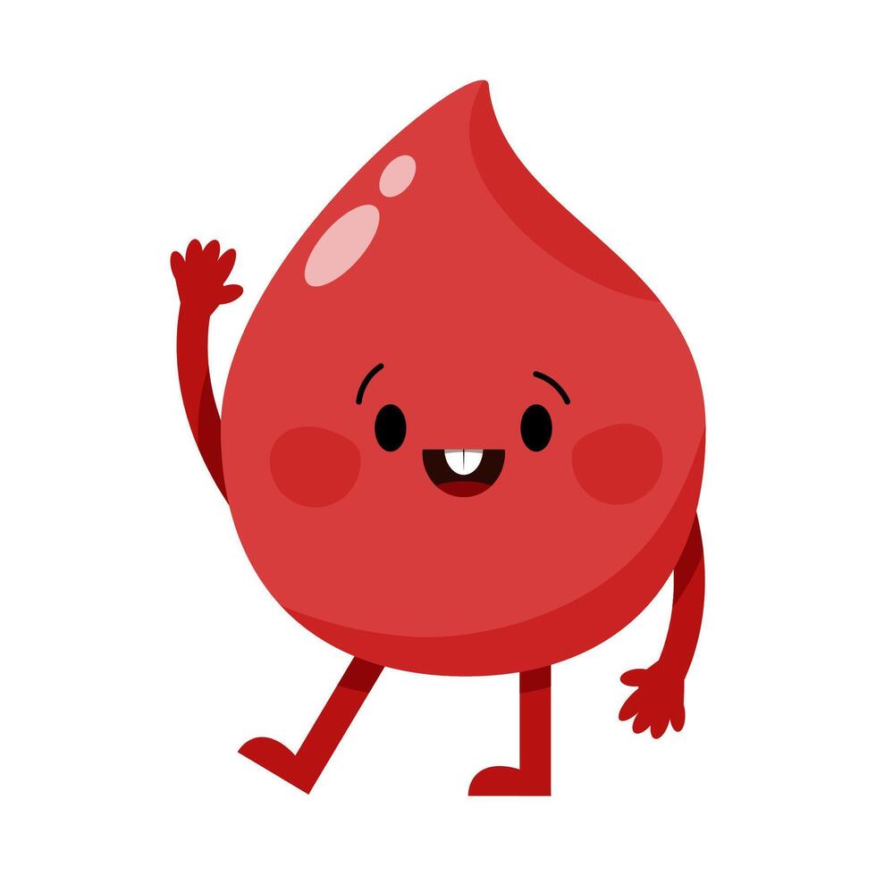 Cheerful drop of blood character waving with a smile vector