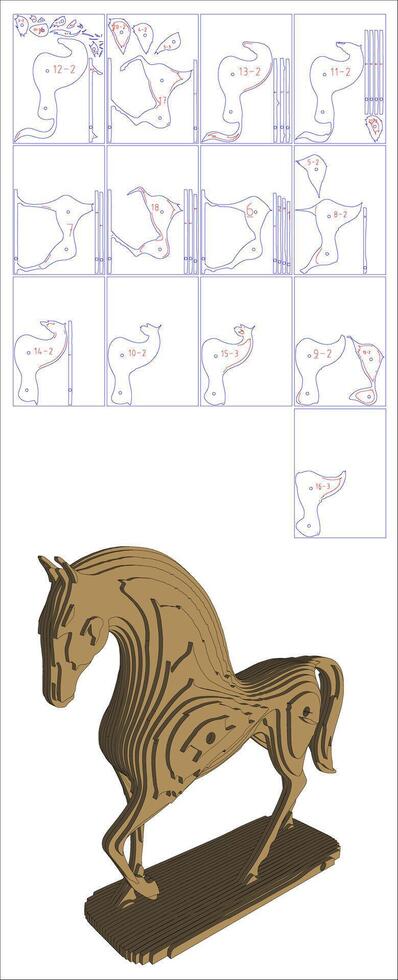 3D Horse Sculpture Puzzle cnc laser cutting 3 mm vector