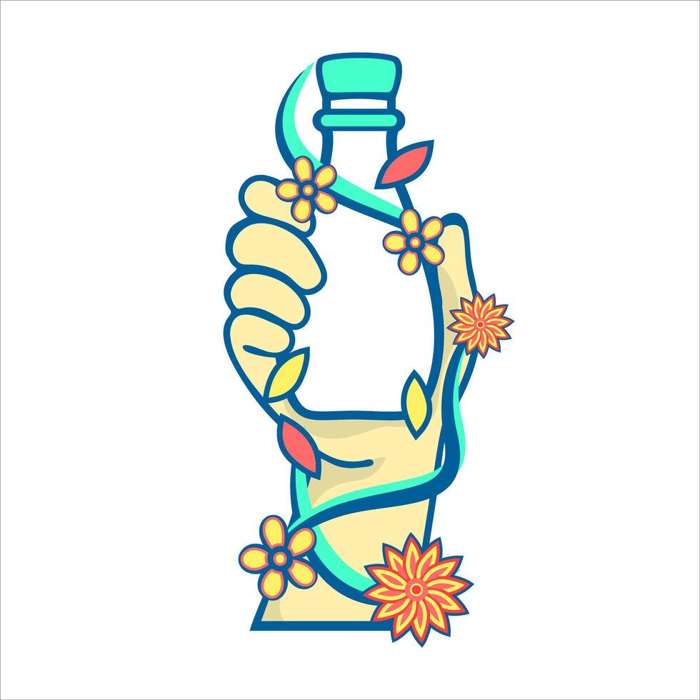hands holding skincare bottles vector