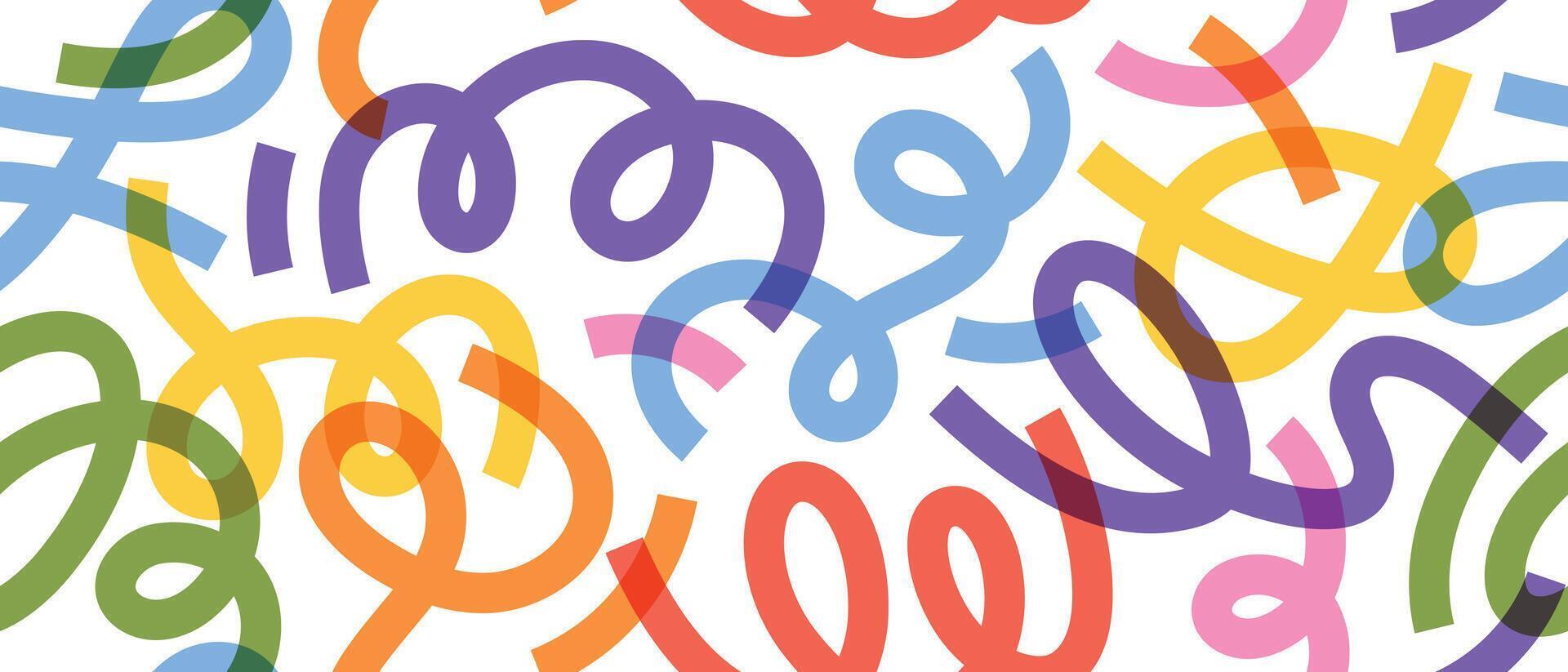 Bright looped scribble pattern in rainbow colors. Fun seamless background with rough textured strokes, perfect for kids prints, decor, and wrapping paper vector