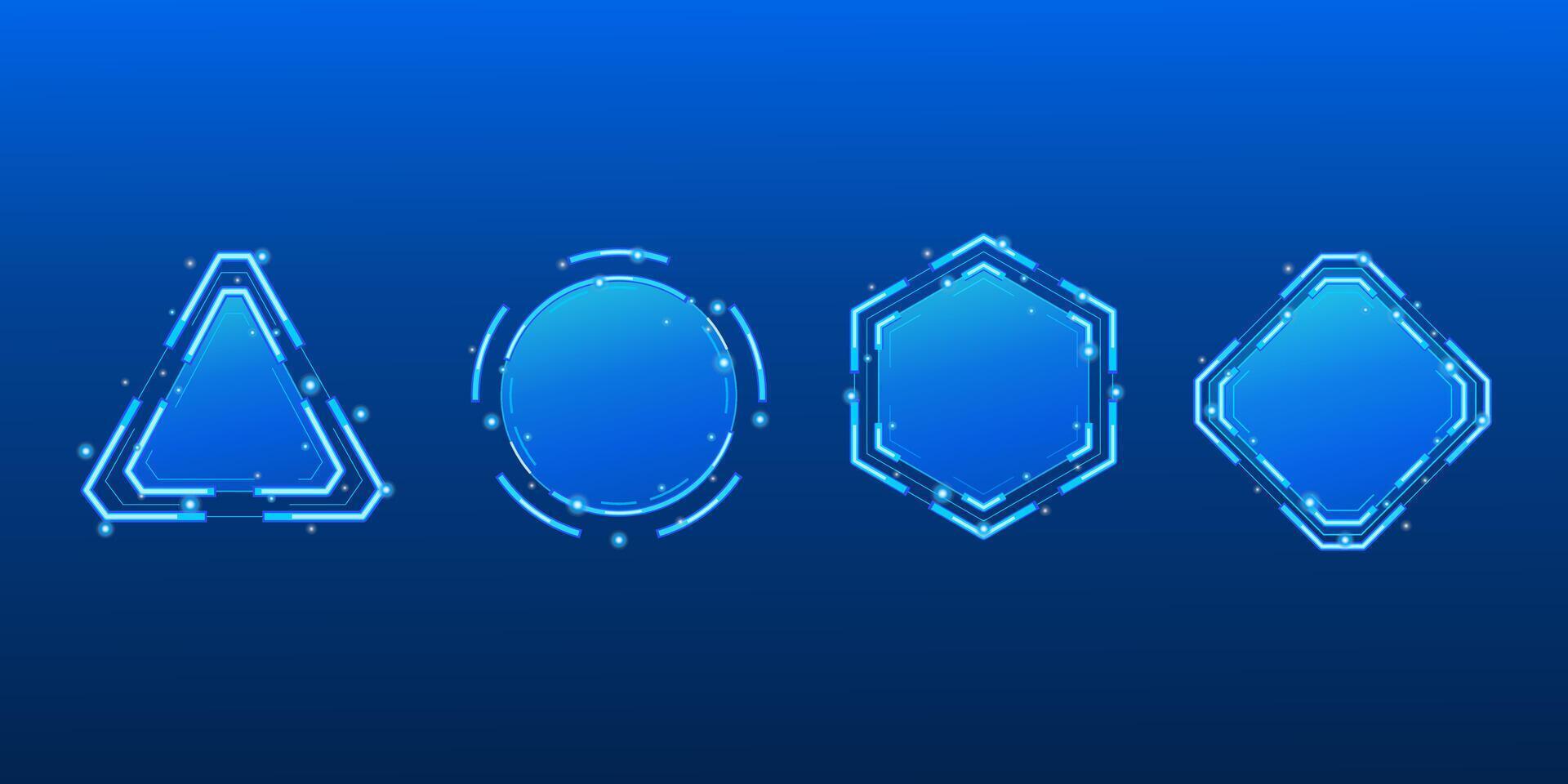 Blue Neon AI Portals. Futuristic Technological Frameworks and Immersive Interface Elements. Geometric shapes of glowing AI portals. Game design or interface elements vector
