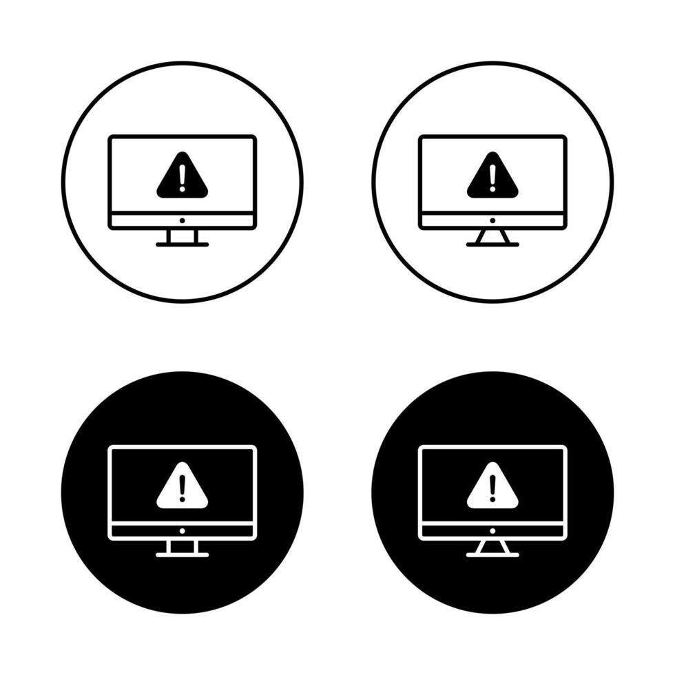 Computer failure icon on black circle. Warning sign, security threat on PC monitor symbol vector