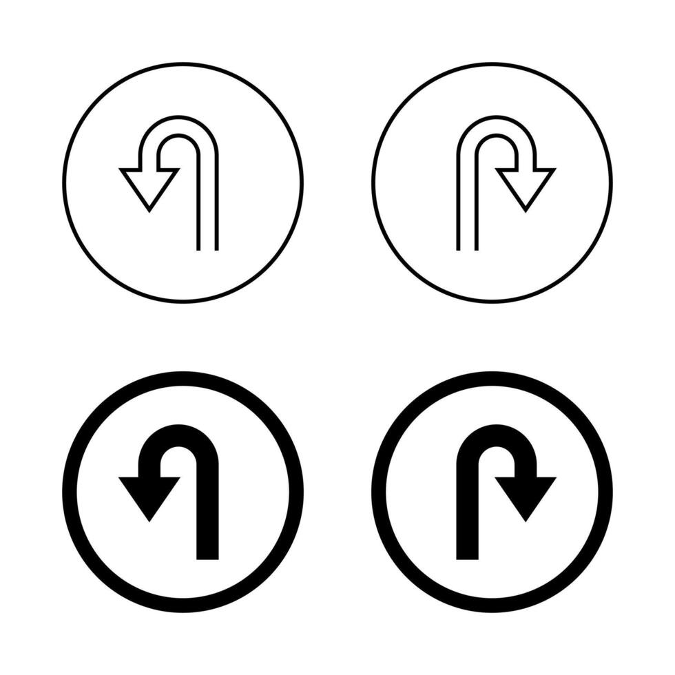 U turn arrow icon on circle line. Direction symbol for maps and navigation vector