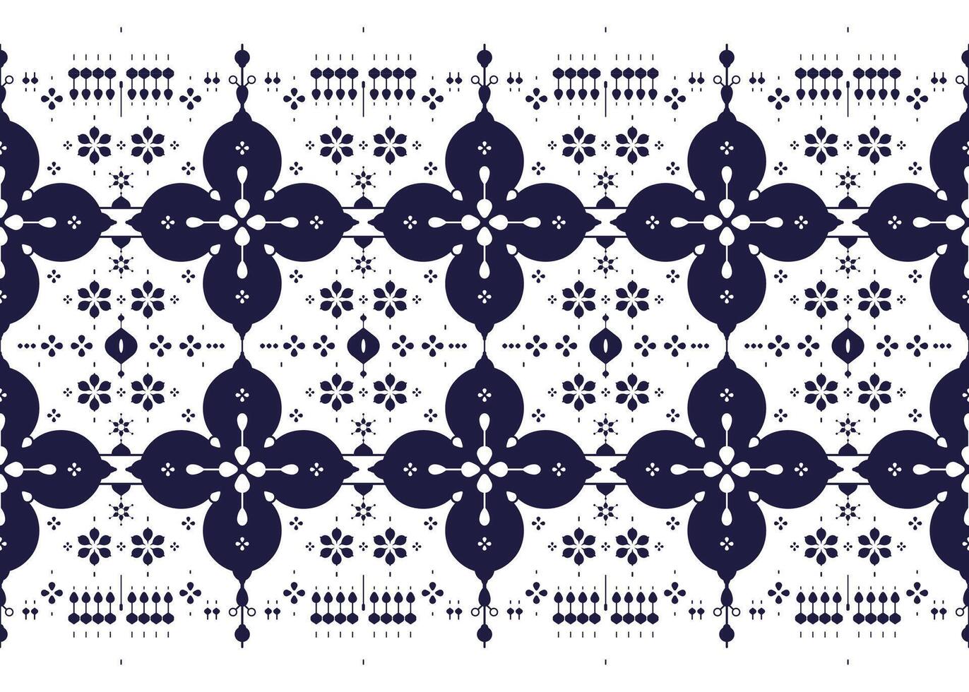 Floral, ethnic fabric seamless pattern, blue and white style, design for cloth, carpet etc. vector
