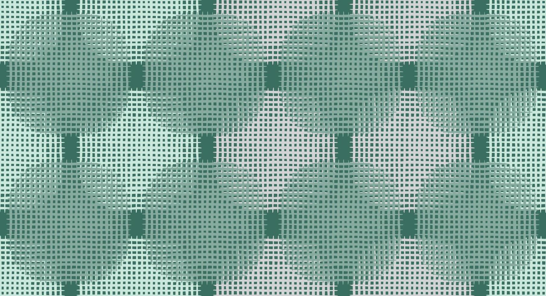 Hand drawn abstract criss cross brush lines rounded rectangular shapes overlapping seamless pattern, Japanese wood carving, bamboo weaving, basketry texture background in green vector
