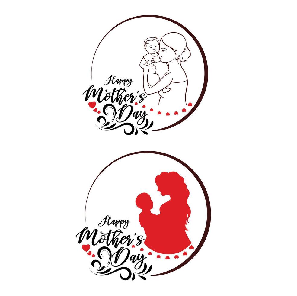 a NEW Happy Mother Day continuous line drawing of Mom playing with her baby vector
