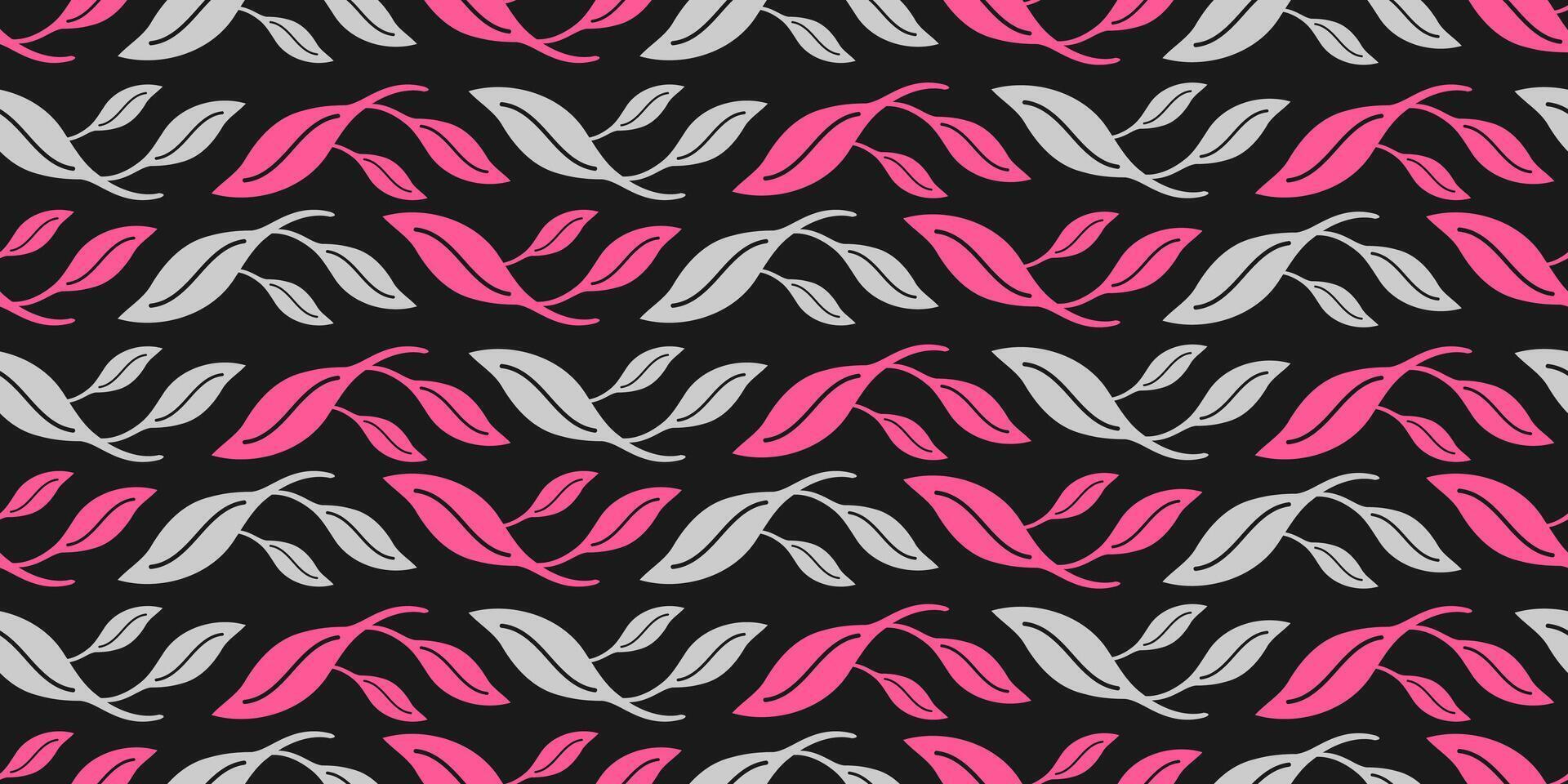 Exotic hand drawn leaves, seamless patterns with leaves for fabric, textiles, clothing, wrapping paper, cover, banner, home decor, abstract dark grey backgrounds. vector