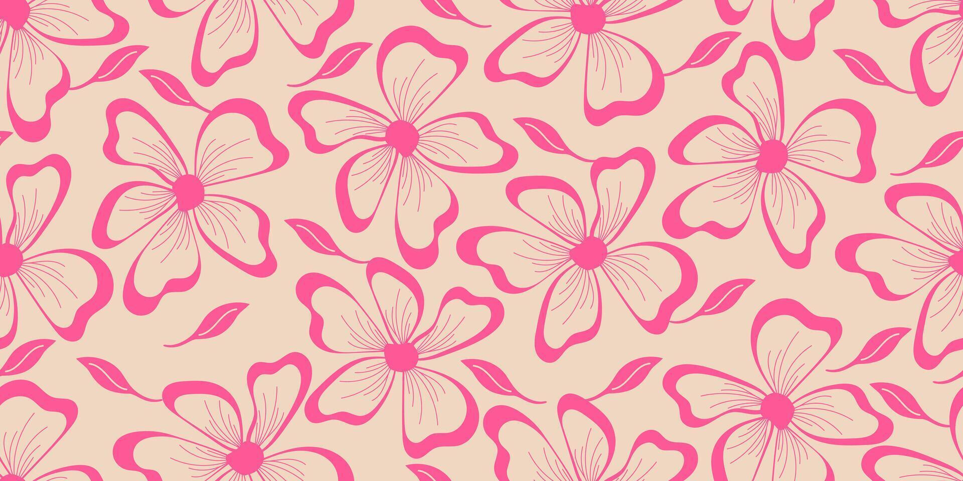 Exotic hand drawn pink flowers, seamless patterns with floral for fabric, textiles, clothing, wrapping paper, cover, banner, home decor, abstract backgrounds vector