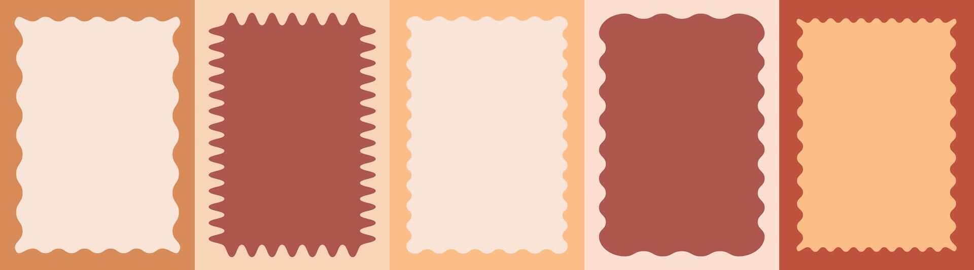 Wavy scalloped pastel color rectangular frame set vector