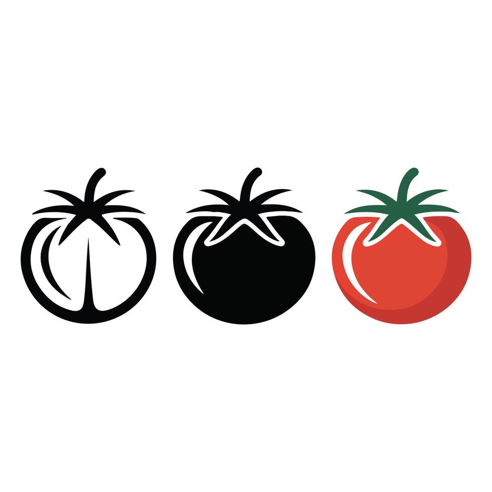 Flat Tomato Icons in Black, White, and Red. vector