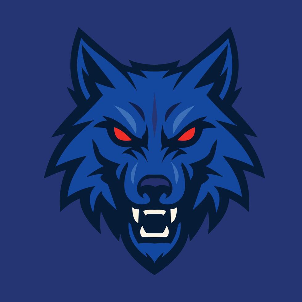 Stylized wolf head logo on a blue background. The wolf is depicted with sharp, angular features in varying shades of blue. vector