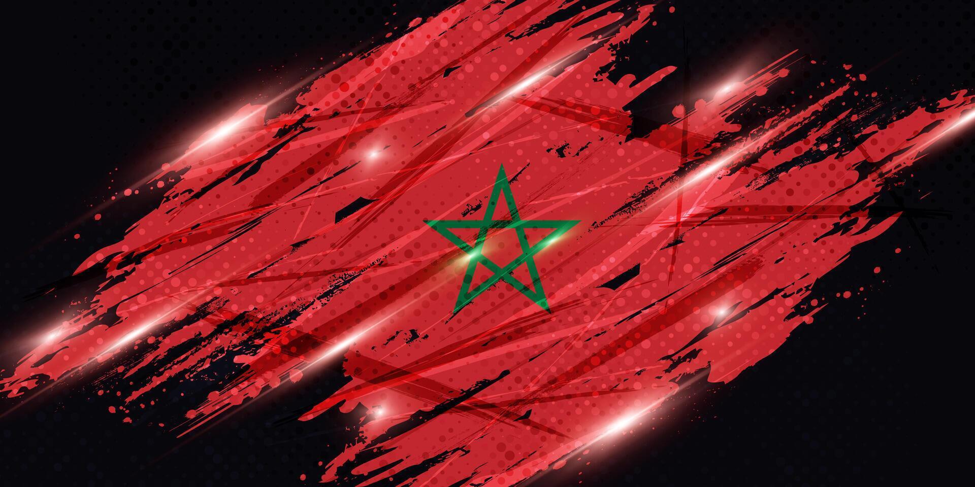 Moroccan Flag in Grunge Brush Paint Style with Halftone Effect vector