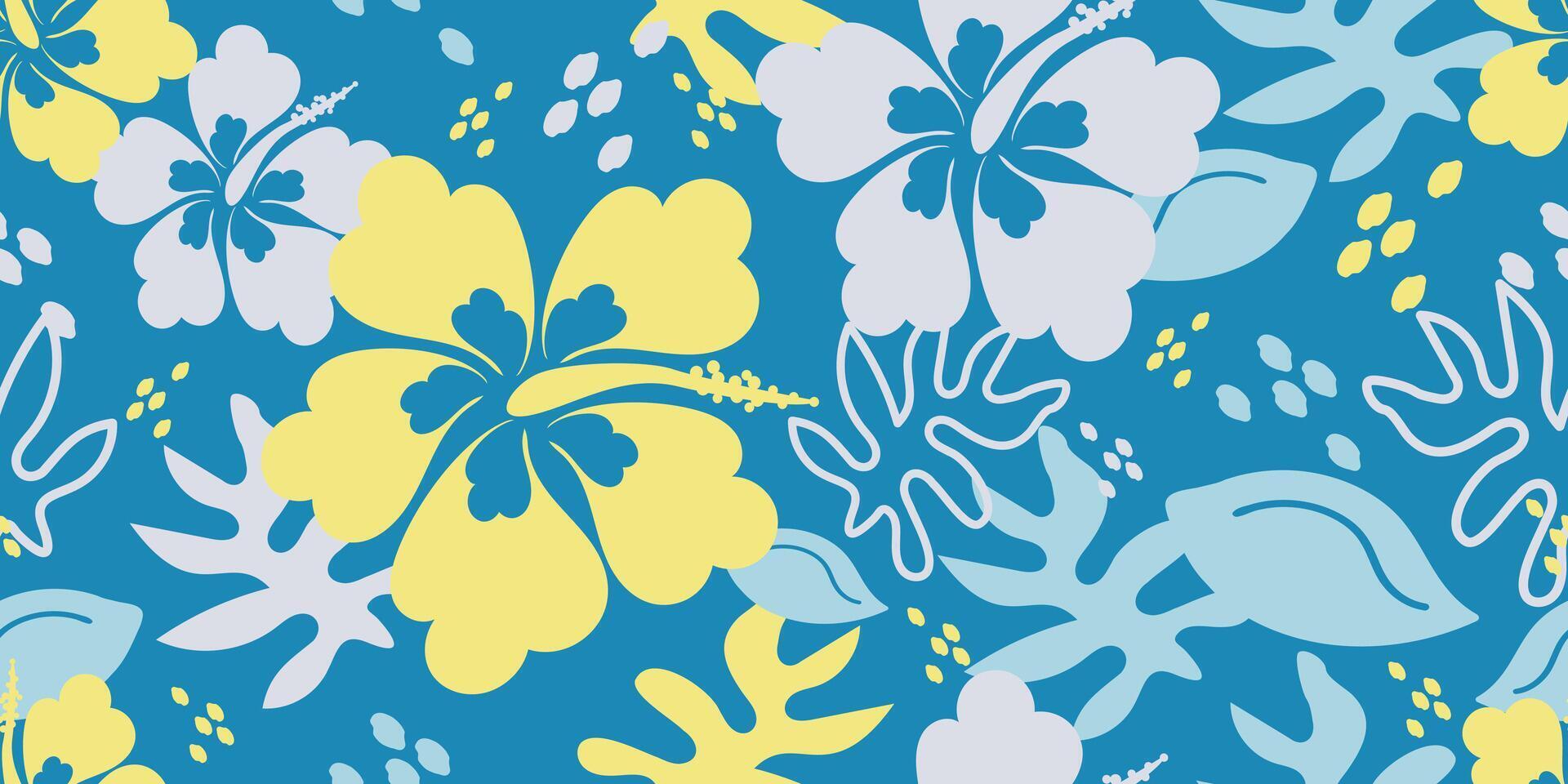 Abstract hibiscus flowers seamless pattern with vertical style. Modern foliage print design for fabric, textiles, clothing, packaging, cover, banner, home decor and backgrounds. vector