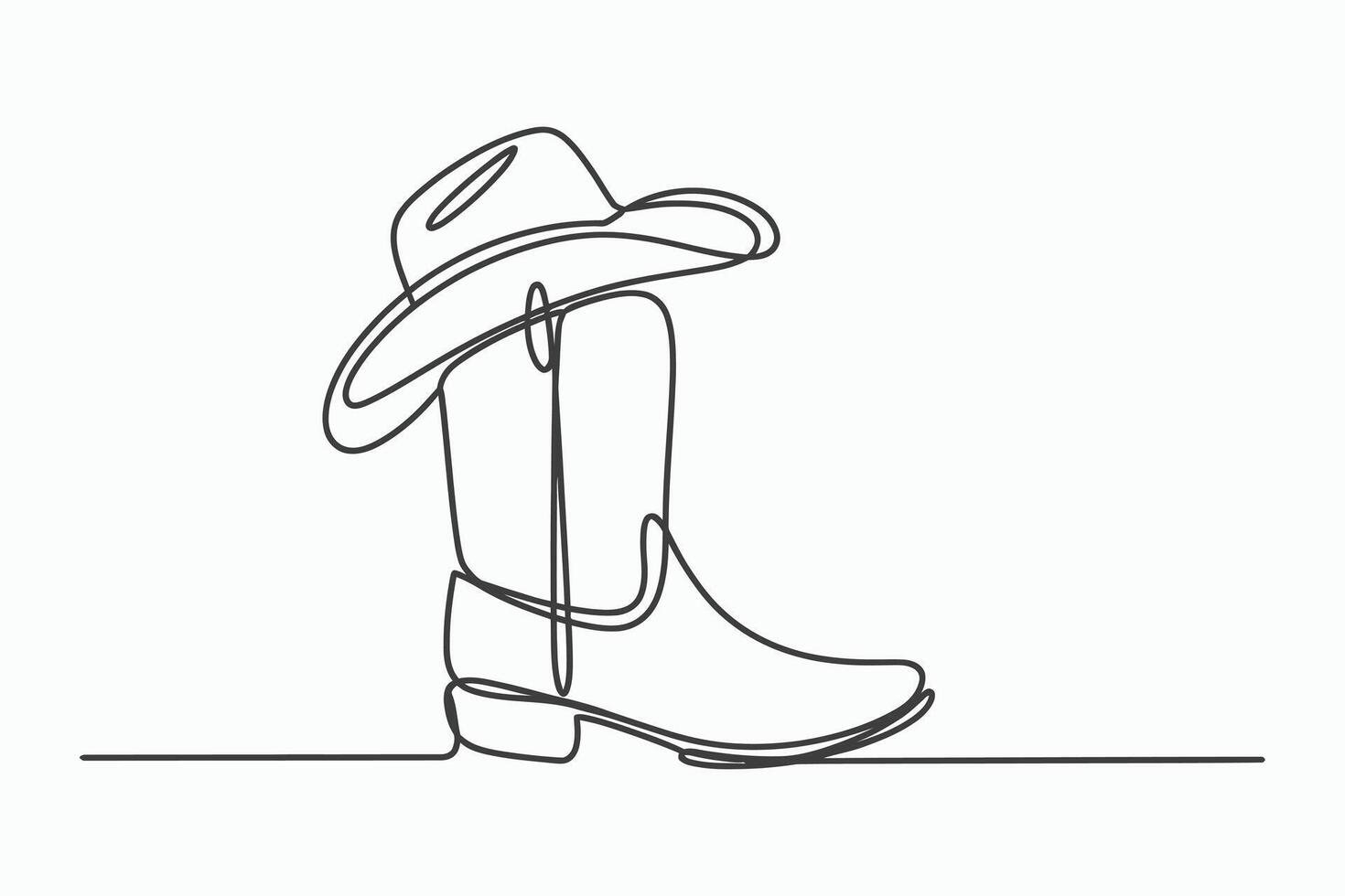 Single line drawing cowboy boot and hat vector