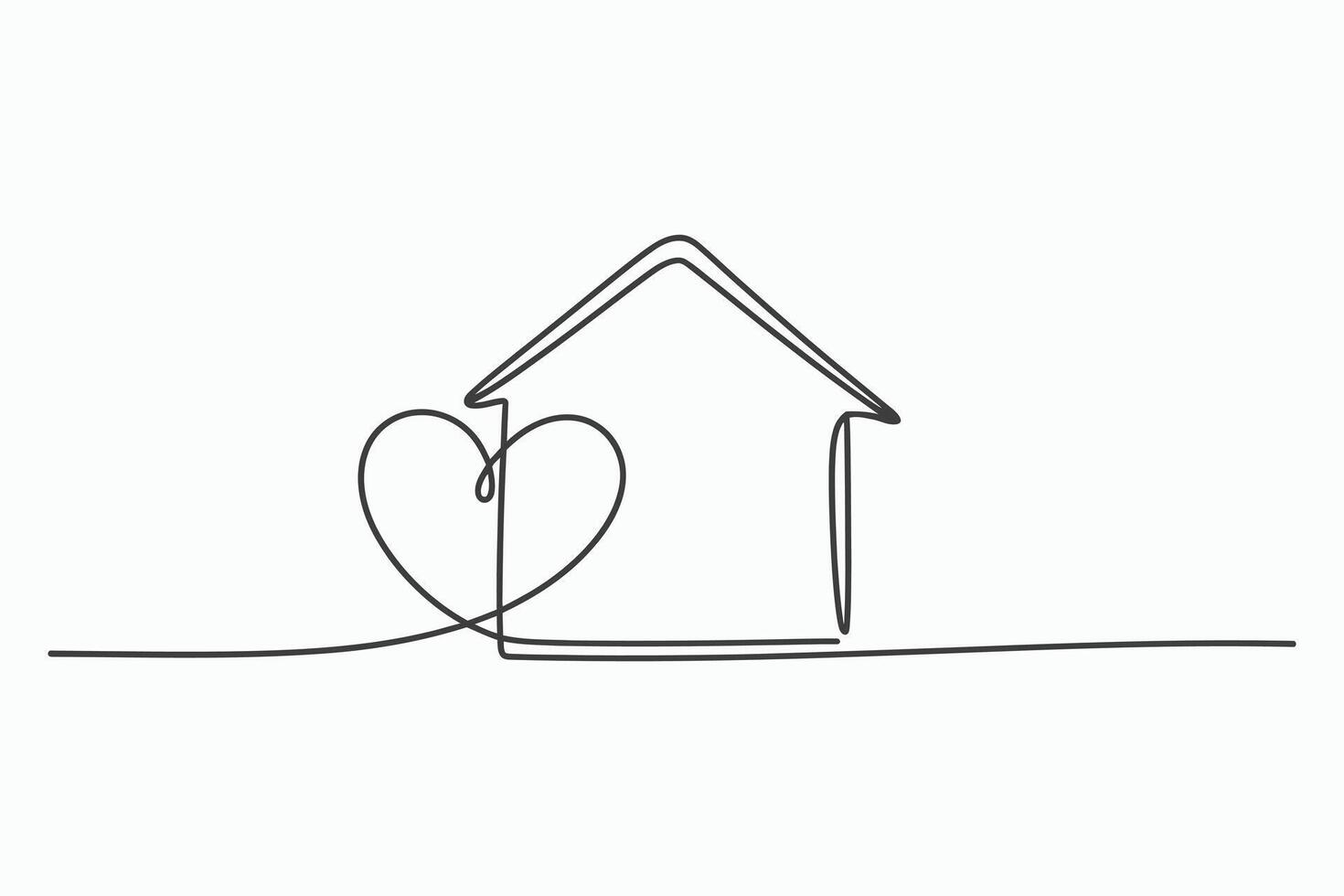 One line drawing house with heart home sweet home vector
