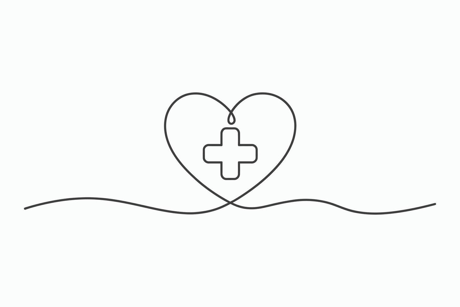 Continuous line drawing heart with medical cross vector