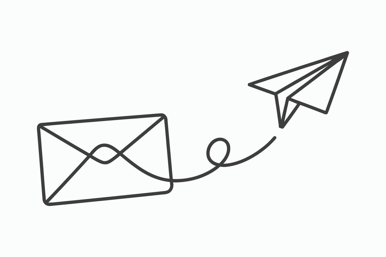 Paper airplane carrying envelope line art illustration vector