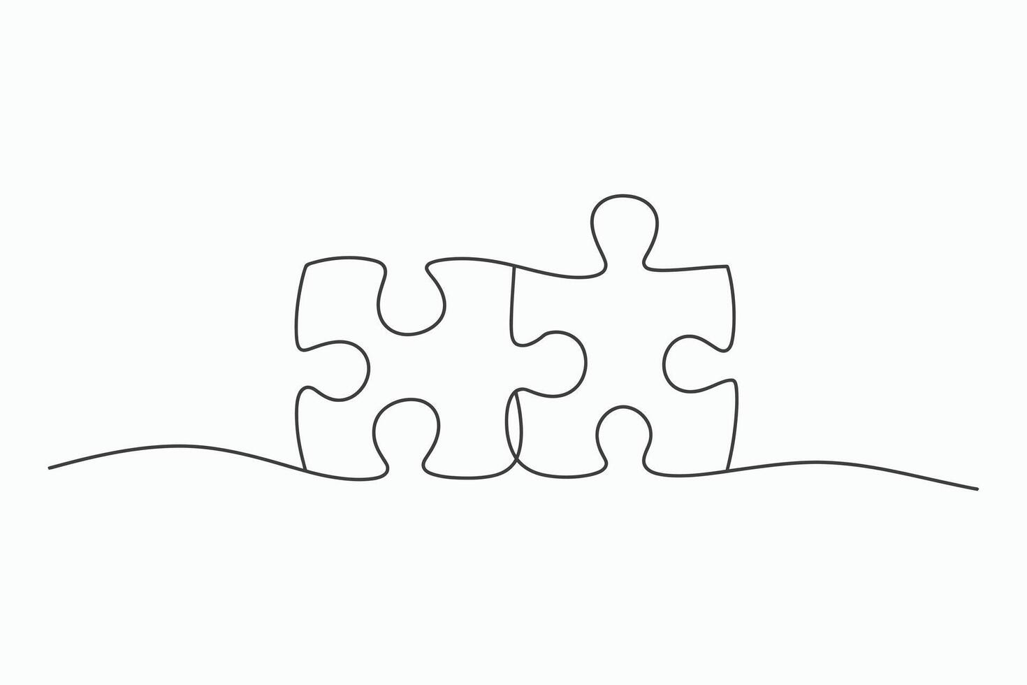 Two puzzle pieces connected one line drawing vector