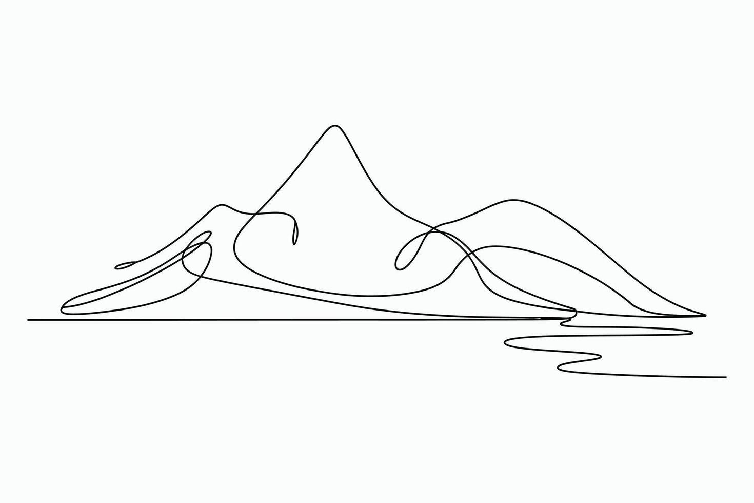 Single line drawing of mountains and river landscape vector