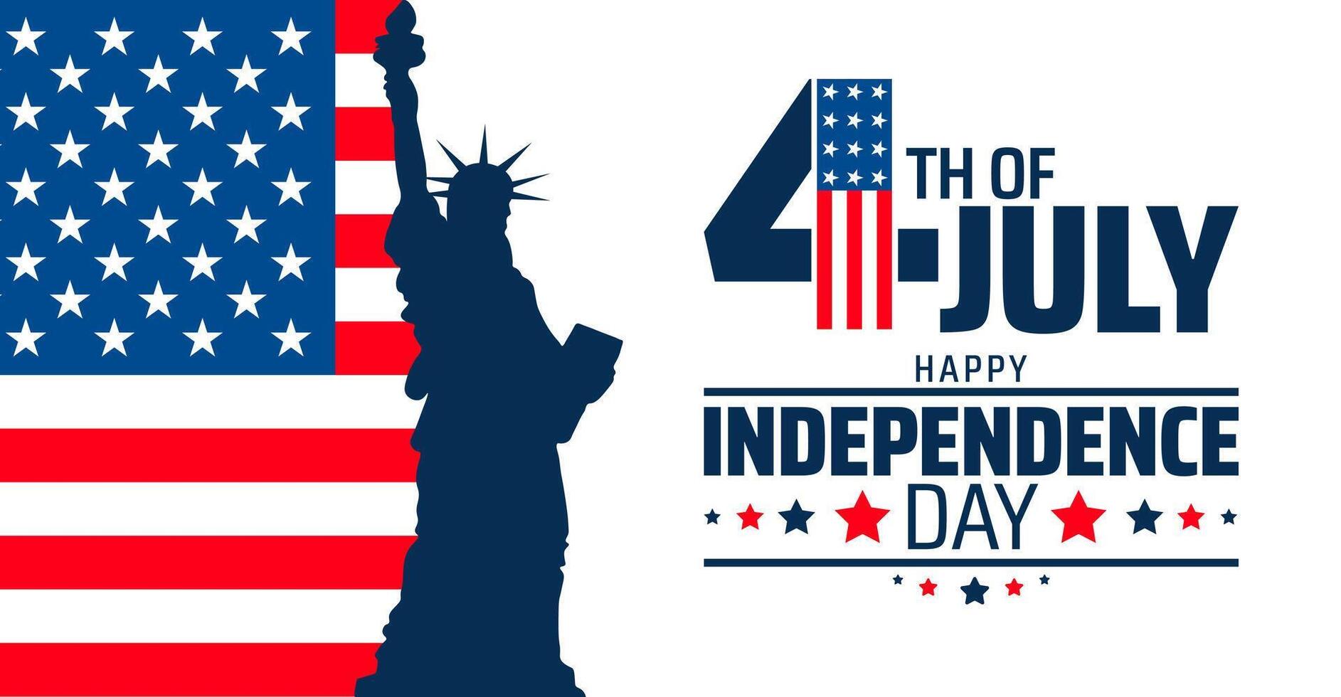 4th of July Happy Independence Day background or banner design. Statue of Liberty Silhouette Against American Flag Background, Patriotic Celebration. vector