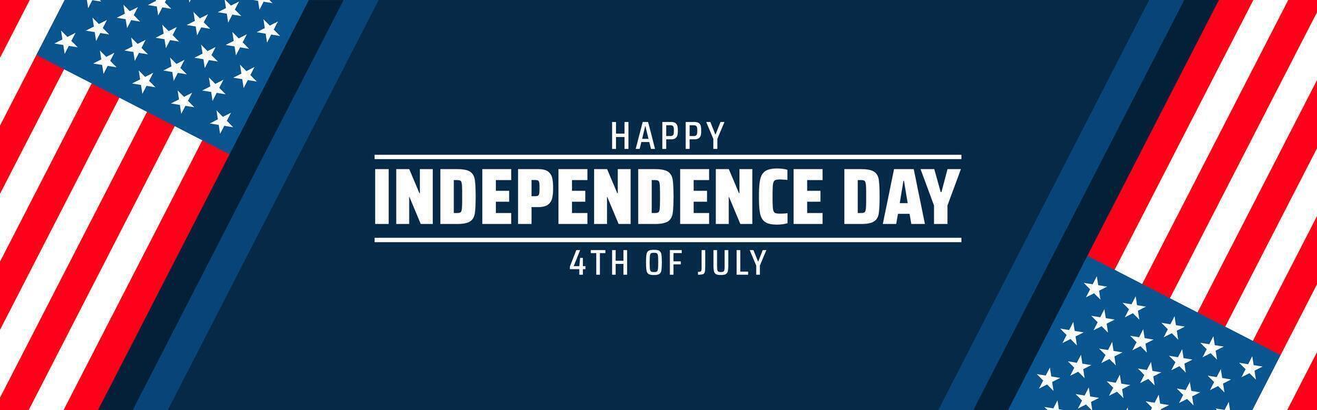 Happy Independence Day 4th of July horizontal background or banner design. Two American Flags on Dark Blue Background, Celebrating US National Holiday. vector