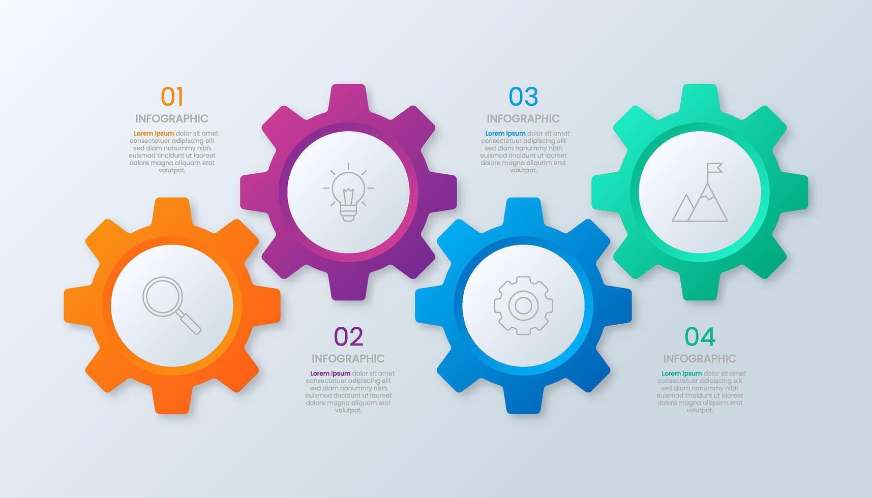 Four color gear infographic template vector