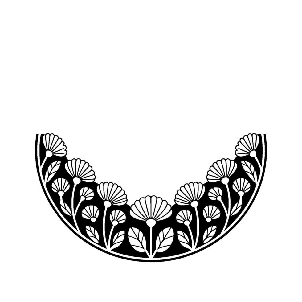 Black White Floral Semicircle Border vector