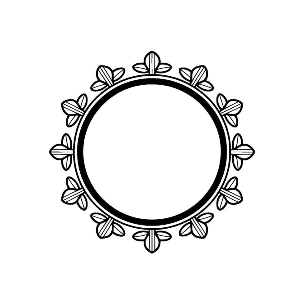 Elegant Black White Circular Frame with Floral Accents vector