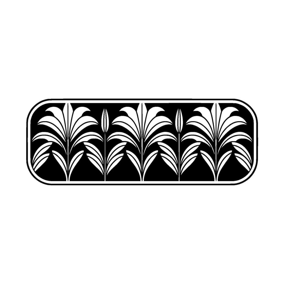 Elegant Art Deco Floral Border, Black and White vector