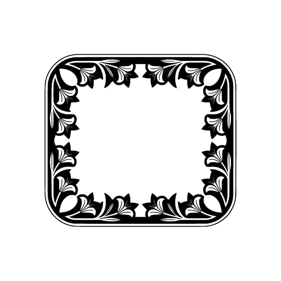Elegant Black and White Floral Frame, Decorative Border, Invitation vector