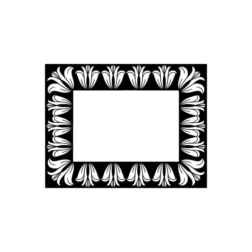 Elegant Black White Floral Frame on White, Minimalist Decor vector