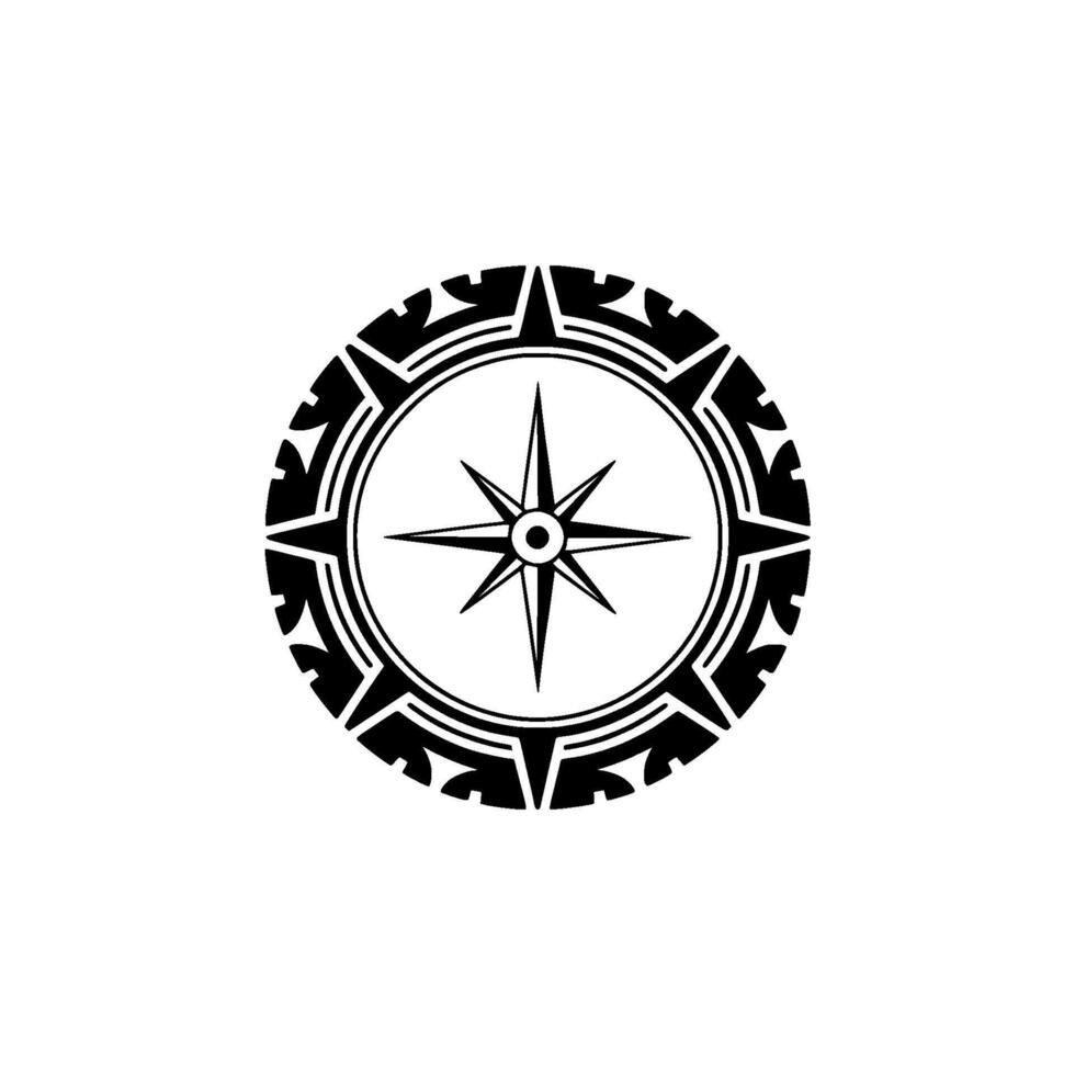 Tribal Compass Rose on White, Black and White Illustration vector