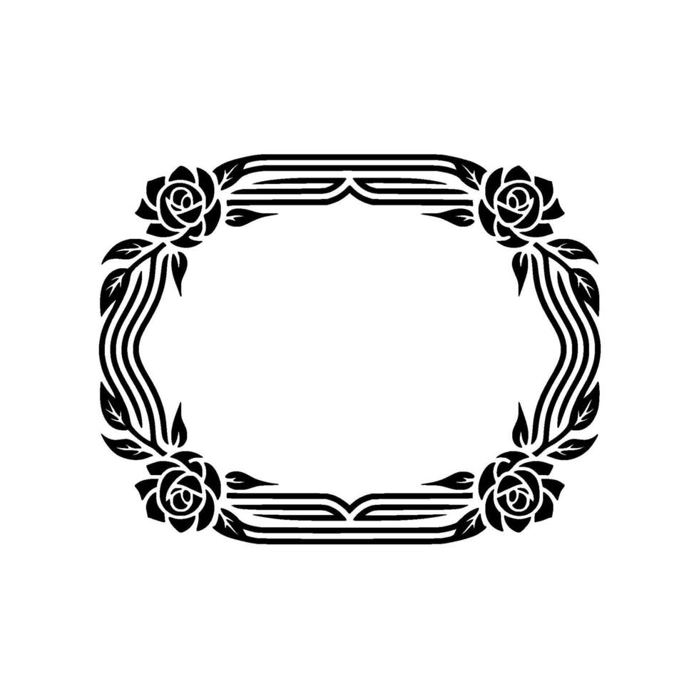 Elegant Floral Frame Black Roses Leaves on White vector