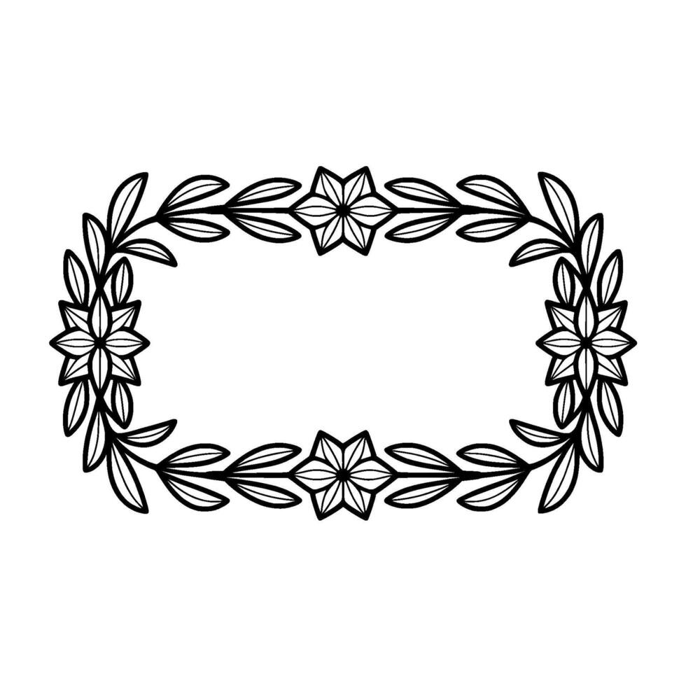 Minimalist Flora Frame with Flora Text Black White Botanical vector