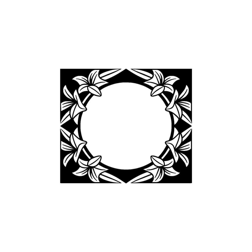 Floral Frame in Black and White, Circular, Decorative, Elegant vector