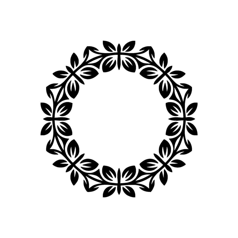 Elegant Circular Floral Frame in Black on White, Minimalist vector