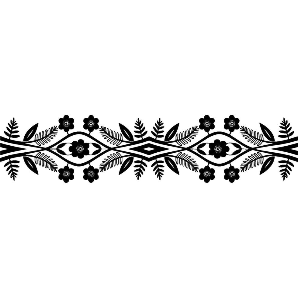 Black Floral Border on White, Minimalist Pattern vector