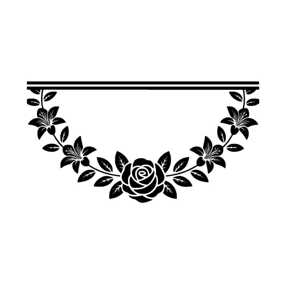Elegant Black Floral Wreath Frame on White, vector