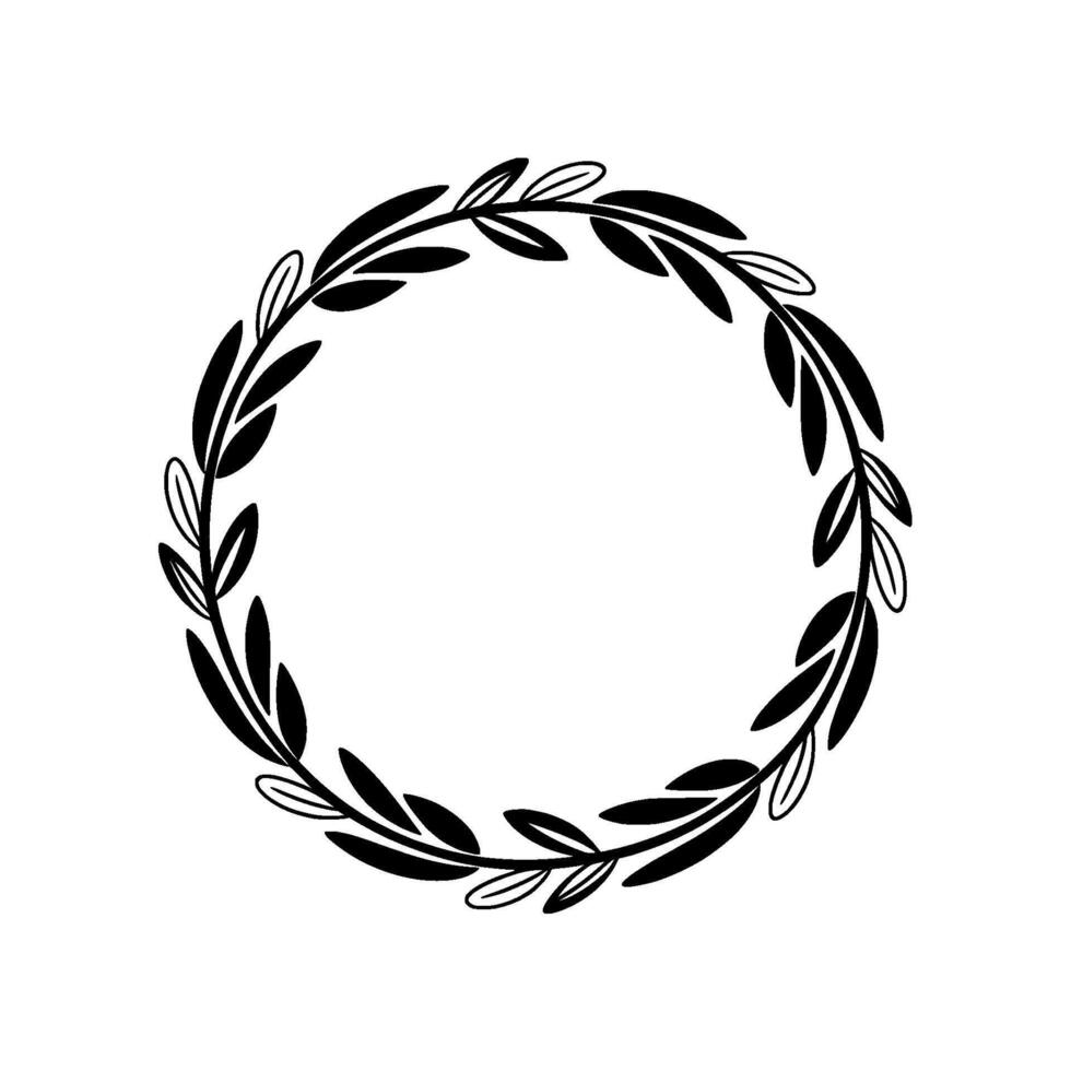 Minimalist Laurel Wreath Black Leaves on White, Elegant vector