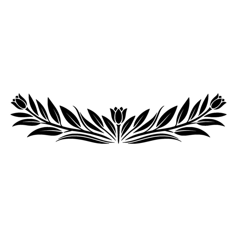 Elegant Black Floral Crest on White, Minimalist , Art vector