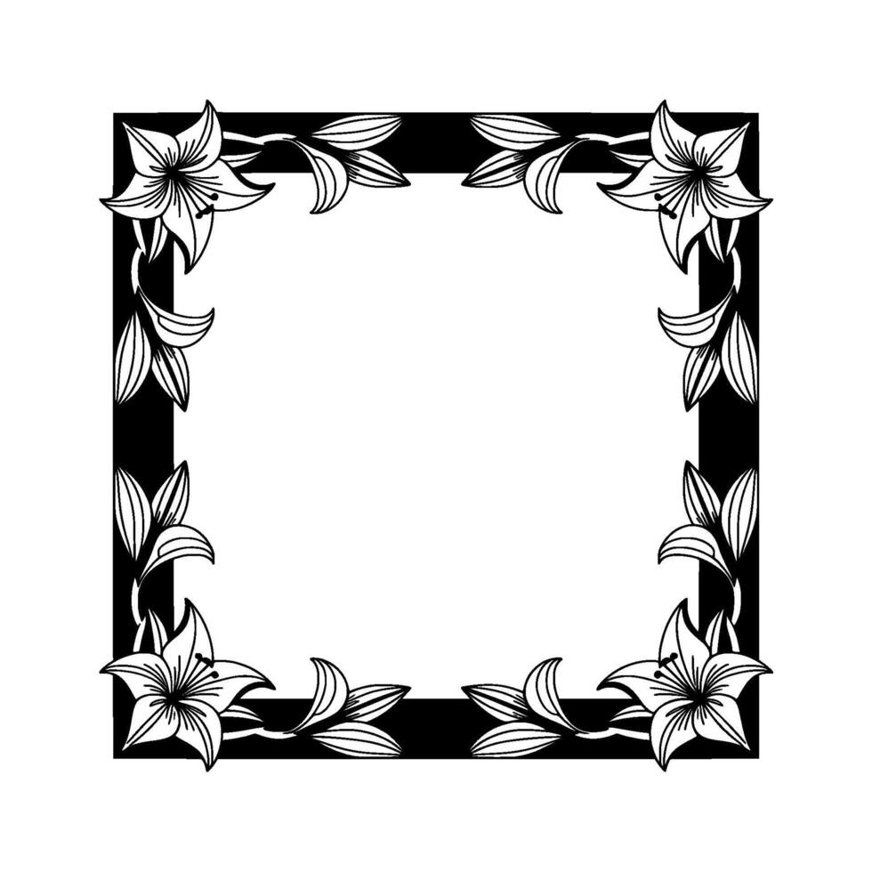 Elegant Lily Floral Frame, Black and White for Invitations and Decor vector