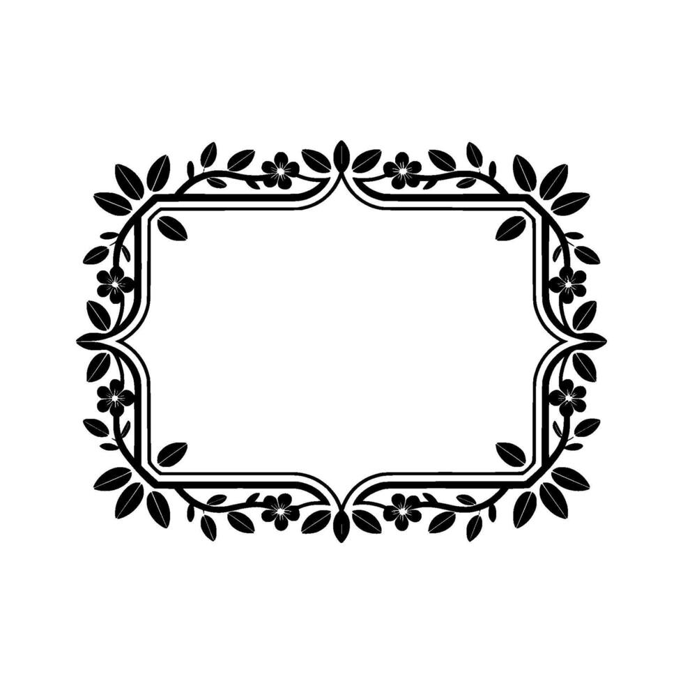 Elegant Floral Frame, Black and White Decorative Border, Minimalist vector