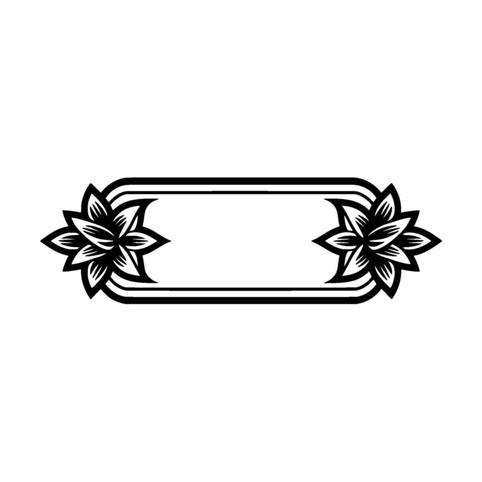 Elegant Floral Frame with Label Space Black and White vector