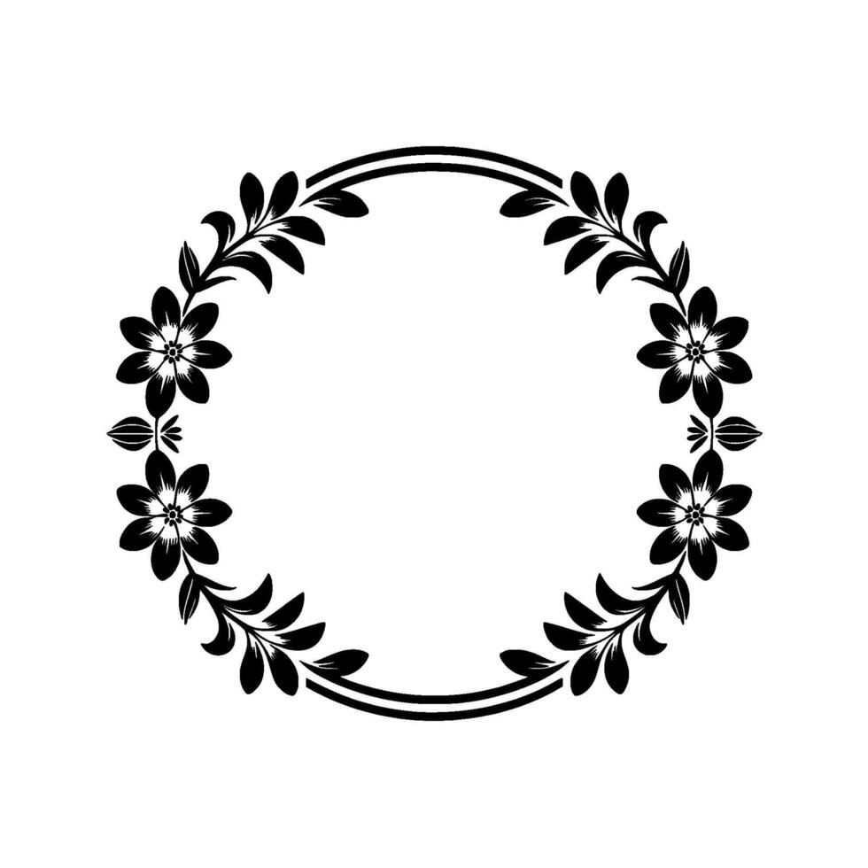 Floral Wreath Frame, Black and White, Elegant vector